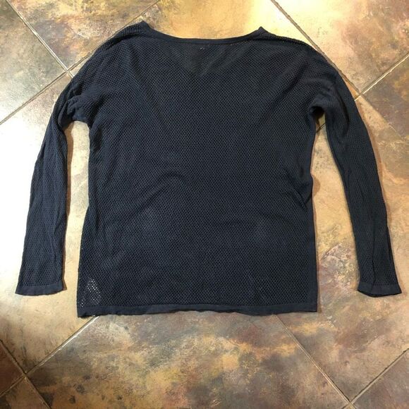 Gap Women’s Classic Mesh Navy Long Sleeve V-neck Pullover Size Large - Picture 11 of 12